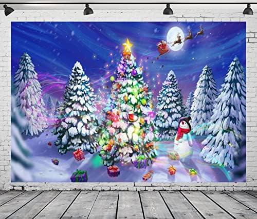 BELECO 10x8ft Текстилен Фантазийный Коледен Фон Лунна Нощ Дядо Коледа Подаръци с Елени Снежен човек Бели Коледни Елхи на Фона на