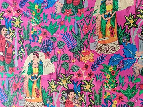 Индийски Ръчно изработени, Курти Санганер Джайпури с принтом Фрида Кхало, Етнически Естествен Памук, Уникална кърпа, ръчно