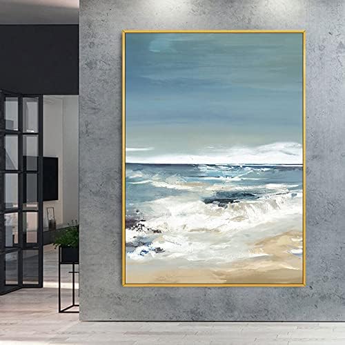 ZZCPT Картини с маслени бои върху платно, Ръчно рисувани - Модерна минималистичная декоративна живопис Облачен плаж подвесная