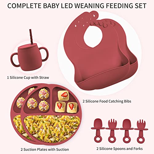 Аксесоари за хранене на бебето - Силиконов комплект за хранене на детето с led подсветка, Детски чинии с вендузата, Поильники за деца, Посуда
