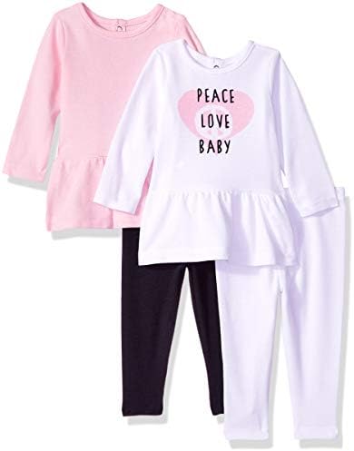 Комплект дрехи Hanes за новородени момичета Ultimate Baby в флекси - 2 Рокли с дълги ръкави и 2 Леггинса