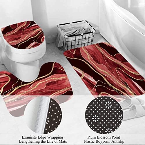 Abbesun Комплекти Завеса за душ от Червен Мрамор с подови изтривалки на разположение 4 бр., Комплекти за баня Gold Lines
