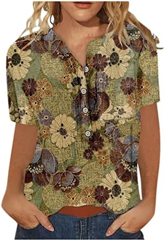 Camiseta Manga Corta para Mujer Blusa против Cuello Redondo y botones Camiseta estampada holgada Blusas de Verano 2023
