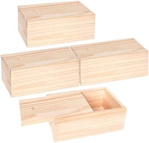 Aweyka 4 Опаковки, 6,3x3,9x2,8 Инча, Незаконченная Дървена Кутия с плъзгащ се капак, Празна Кутия от борова дървесина, Калъф-Контейнер,