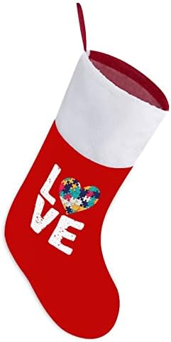 Информираността За Аутизма Коледни Чорапи, във формата на Сърца от Червено Кадифе, с Бял Пакет шоколадови Бонбони, Коледни Декорации