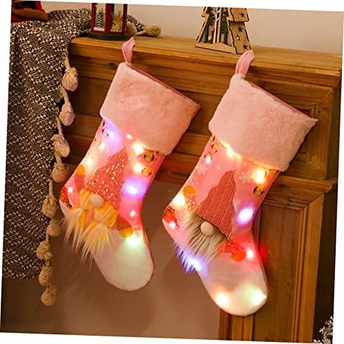 Коледни Чорапи с подсветка Veemoon, Детски Прибори за хранене, Празнични Чорапи, Подарък Чорапи, Бебешки Чорапи, Окачен Украшение, Торбичка