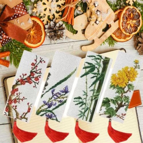 4 опаковки САМ Празни Холщовые Отметки Бамбукови Цветя, Сливи, посредник между ръководството Комплекти на Кръстат Бод за Възрастни
