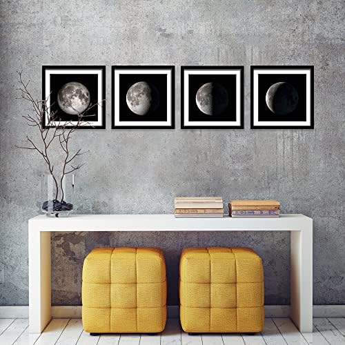 АНГЛИЙСКИ - 4 предмета, Монтиране на платно с фазите на Луната в рамка, черно-бял Декор на стените на Спалнята, едно Абстрактно
