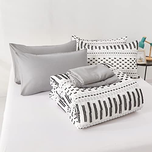 Комплект одеяла DJY Boho Легло Queen-Size в чантата, 7 предмети, черно-бяло спално бельо в стил Шебби-шик с дрямка, Вышитое шарени одеяло