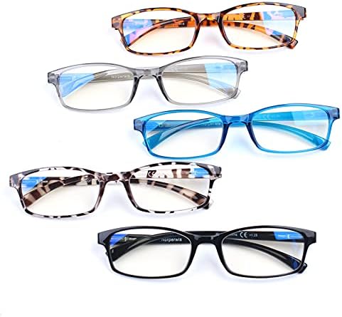 NORPERWIS Компютърни Очила За Четене 5 Опаковки Синя Светлина Блокер Очила Анти UV/Напрежение на очите/Отблясъци Гъвкави Четци