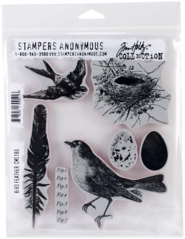 Анонимни Печати Tim Holtz Набор от Гумени печати, 7 8,5 инча, Птичето перо