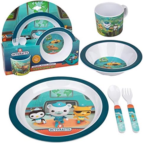 Комплект за хранене Octonauts 5 бр. по време на хранене за бебета и малки деца - Включва чиния, купа, чаша, вилица и лъжица, прибори
