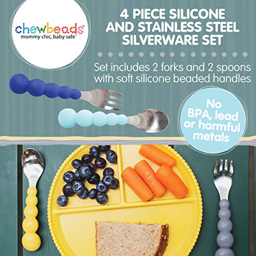 Chewy balls - съдове за деца - Набор от прибори за хранене сребро за деца от 4 теми - прибори за вилици и лъжици за деца - Безопасни