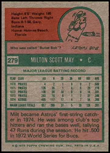 1975 Topps 279 Милт Мей Хюстън Астрос (Бейзболна картичка) Ню Йорк /MT Astros