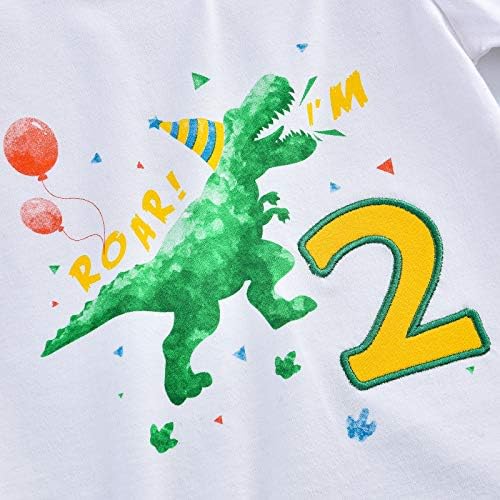 WAWSAM Тениска за Момчета на 2-ри Рожден Ден, Тениска с Динозавром На Рожден Ден, на 2-Годишен Дрехи С Динозавром За Деца,