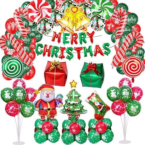 Коледни Балони Комплект за Светлини и Арка с Подкрепа за маси от Балони Червени и Зелени Бонбони Балони от Латекс весела Коледа