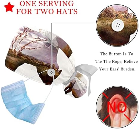 2 Опаковане на Работни шапки за еднократна употреба с Пуговицей и Тренировъчната лента, Акварел Елен, Регулируеми Начесанные Шапки-Търкане