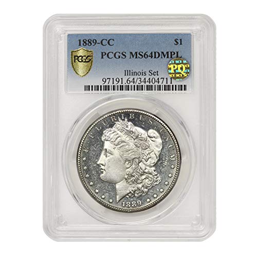Американски сребърен долар Морган 1889 cc MS-64 с дълбоко огледално покритие, като Одобрените PQ Иллинойского набор CoinFolio за 1 долар