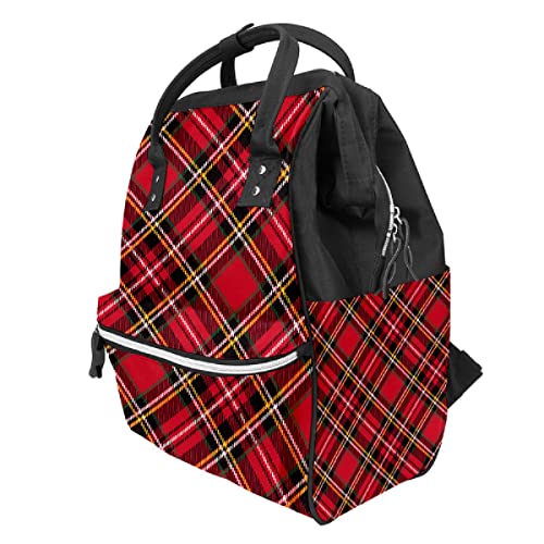 Чанта за Памперси Класическа Клетчатая Чанта в стил Ретро Модел в Червен Цвят, Раница За Пътуване с Голям Капацитет