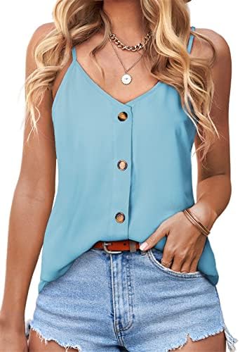 Дамски Блузи копчета BLENCOT, Свободни Ежедневни Летни Ризи Без ръкави с V-образно деколте и Джапанки, Блузи XS-4X
