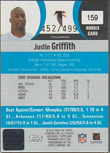 Джъстин Грифит 65/499 (Футболна карта) 2003-Добрият Боуман - [Базата] - Син на 159
