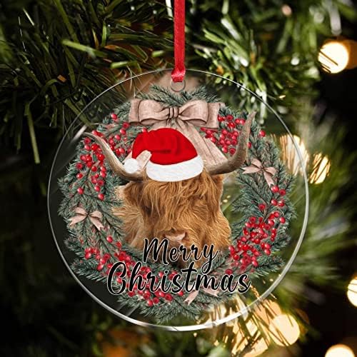 Моят 1-ия Коледен Прозрачен Кръг Акрилни Украшение В Памет на Любителите на Крави Подарък-Коледна Украса Борови Шишарки за Нов