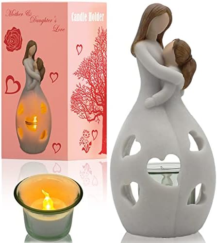Подаръци Dollox за майката от Дъщерята, Статуетка-Свещник с Проблясващи Led Интериор под формата на Свещи, Подаръци за мама за рождения