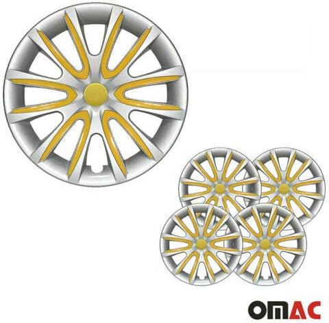 16-цолови тасове OMAC за Chevy Impala Сив и жълт цвят, 4 бр. Капака Джанти - Шапки ступиц - Подмяна на външната повърхност