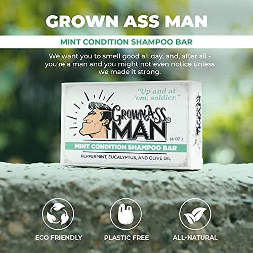 Grown Ass Man Co. - Шоколад твърдо шампоан Богат Lather 3 в 1: За измиване на коса, брада и тяло - Без пластмаса, екологично чист,