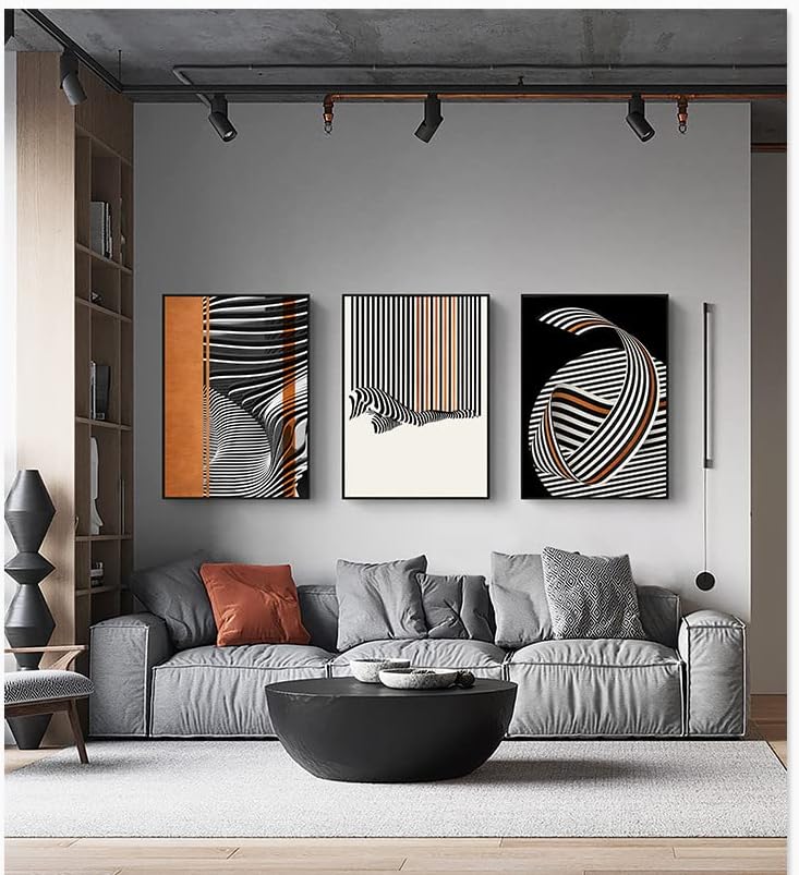 Трън модерна минималистичная оранжева декоративна живопис с абстрактни линии, черно-бял, сива креативна стенни живопис, студийная стенни живопис