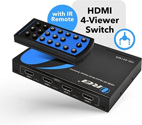 OREI, HDMI, Multi-Viewer 4x1, Безшевни HDMI комутатор - 4 порта, IR дистанционно управление, поддържа до 1080p, Помещение за сигурност,