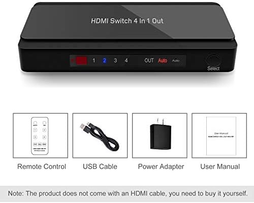 HDMI превключвател с 4 порта Избора на HDMI с ИНФРАЧЕРВЕНО дистанционно управление, HDMI 1.4, HDCP 1.4, поддръжка на 4K @ 30Hz Ultra