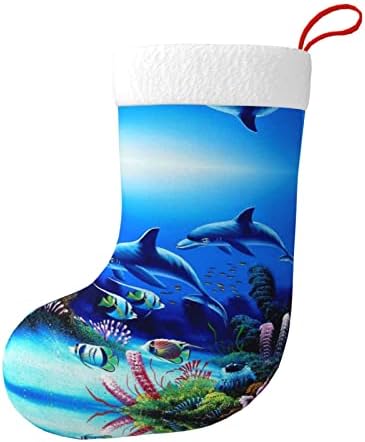 Красив Подводен Свят на Делфините Коралови Персонализирани Коледни Чорапи за Начало на Празника Декорация на Коледното Парти