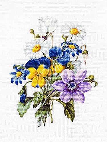 Комплект за бродиране счетным кръст Букет цветя Luca-s B2348 Размер: 19x24,5 см/7,5 x 10Синьо-лилаво Натюрморт с цветя бродерия