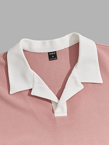 FIOXA / Мъжки облекла от две части, тениска с контрастиращи яка и спортни шорти с завязками на талията (Цвят: работа-розов, Размер: