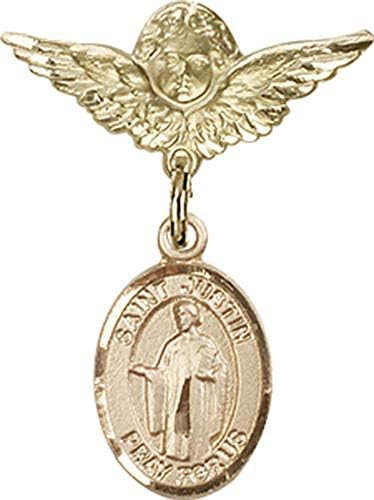 Иконата на детето Jewels Мания за талисман на Св. Джъстин и икона на Ангел с крила | Икона детето си от 14-каратово злато с талисман на