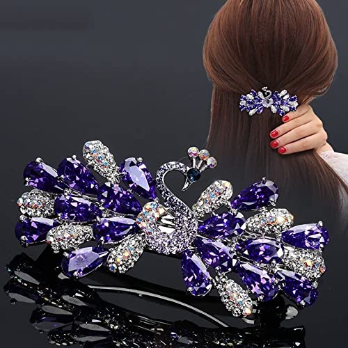 Луксозна шнола-шнола за коса с кристали Sankuwen Peacock (лилаво)