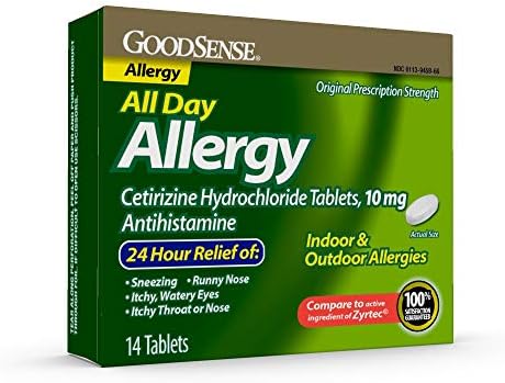 GoodSense Алергия за цял ден, Хапчета цетиризина HCl, 10 мг антигистаминного средства, брой 14