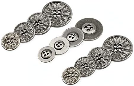 RECHERE 12 БР. Плоски Метални Копчета с Цветя Модел и 4 Дупки за самостоятелно Шиене (Античен Бронз, от 13 мм)