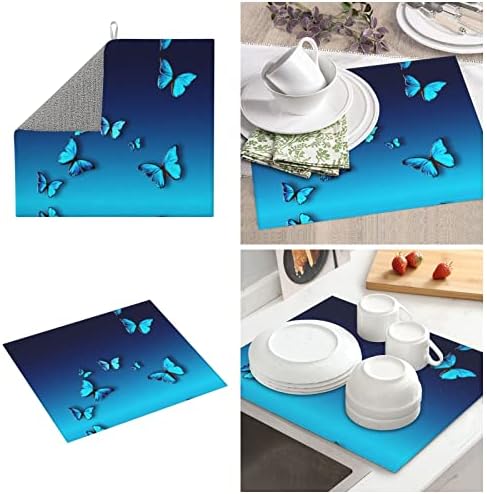 Подложка за сушене на чинии Ytora Beautiful Blue Butterfly за кухненски шкафове, Нескользящая Микрофибър, Быстросохнущий Подложка за