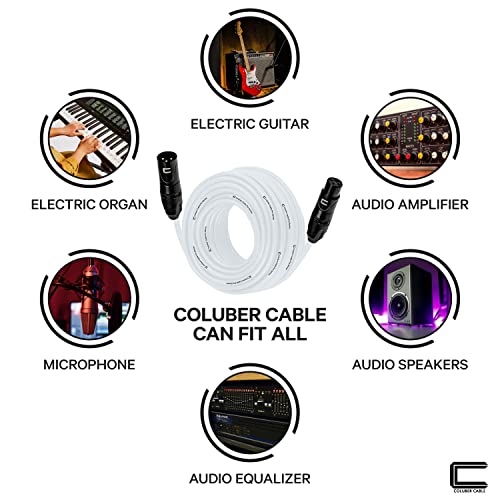 Балансиран XLR кабел между мъжете и жените - 1 фут Бял цвят - Професионален 3-пинов конектор за микрофон за свързване на високоговорители,