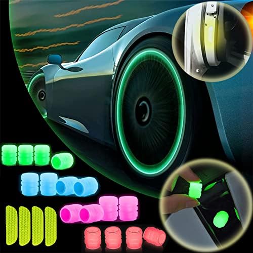 16 Бр. Флуоресцентни Капачки за вентили за автомобилни гуми, 2023 Универсални Светещи в Тъмното Капачка за гуми със Светлоотразителни