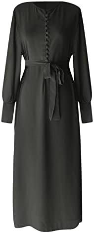 Дамски Макси дълга рокля, елегантно однотонное мюсюлманската рокля с дълъг ръкав и кръгло деколте, сарафан за празничната