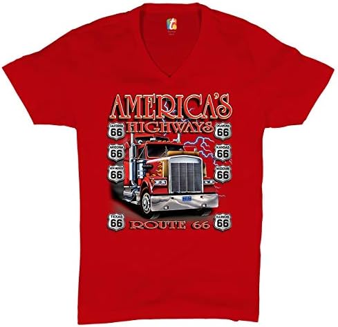 Тениска America ' s Highways Route 66 с V-образно деколте, Риза Шофьор на камион, Механика, политика си