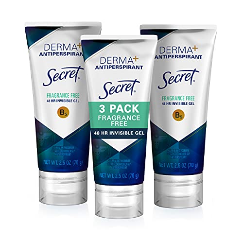 Secret Derma + Невидим Гел против изпотяване и Дезодорант, Без ароматизатори, 2,5 грама, Опаковки от 3