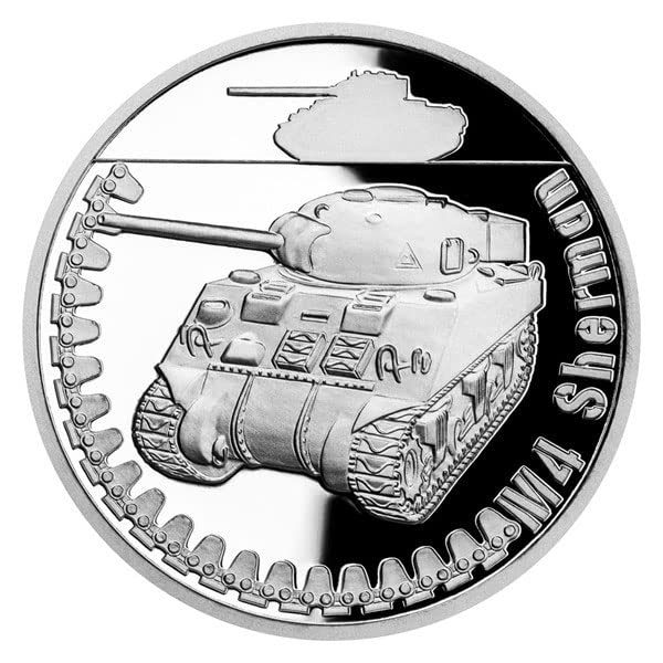 2022 DE Бронемашины PowerCoin M4 Sherman 1 Унция Сребърна монета 1 $ Ниуе 2022 1 Унция Пруф