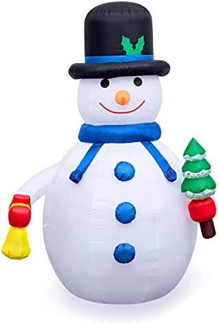 Коледни Надуваеми украшения HBlife 6,5 фута Снежен човек, Скъпа Синя Шапка, Надувающаяся с помощта на Цветни вградените led лампи,