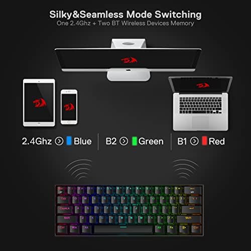 Redragon K530 Pro Draconic 60% Безжична ръчна RGB клавиатура, Bluetooth / 2,4 Ghz / Жичен, 3 режима, 61 Клавиша, Компактна детска клавиатура