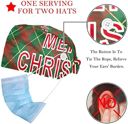 DEYYA 2 опаковки регулируема работна шапка с каишка копчета за медицински сестри, дамски шапка с кон опашка, Коледна решетка