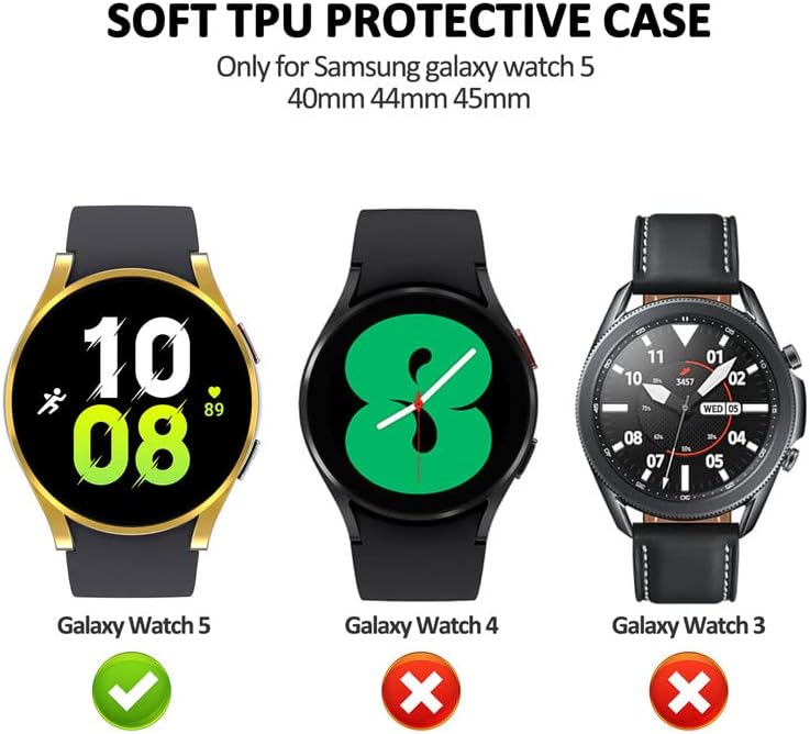 Калъф за Samsung Galaxy Watch 5 с фолио 44 мм, Защитен калъф с кръгово покритие от мек TPU, Калъф за Galaxy Watch 5 44 мм, златни